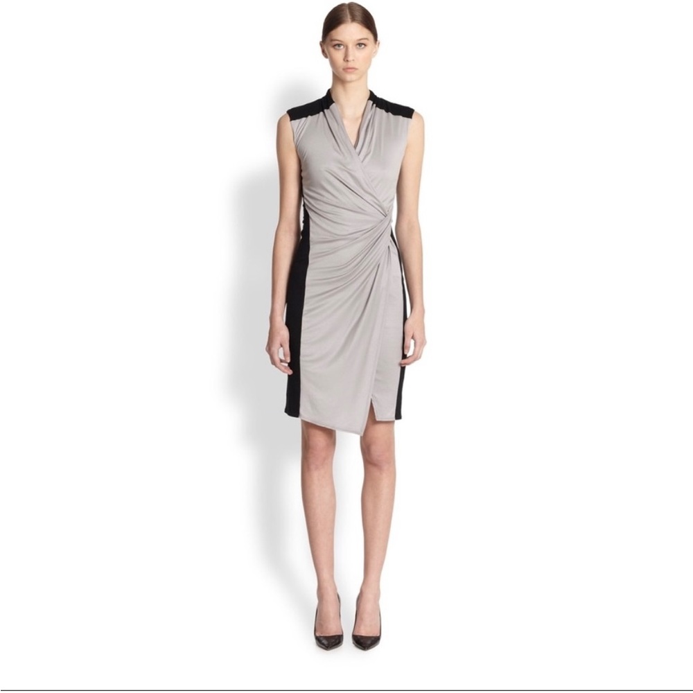 Helmut Lang Gray Black Colorblock Asymmetric Sleeveless Dress